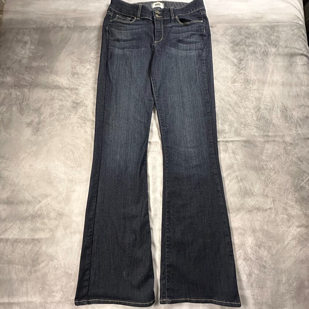 Paige Jeans Womens 31 Blue Hidden Hills Flare Stretch Denim Comfort Dark Wash